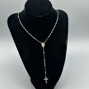 Vintage Dyadema Italy 925 Sterling Silver Rosary Beads Necklace Mary Medal Cross